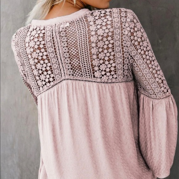 Love Stitch Boho Du Jour Crochet Blouse - Color Pink Size Small - Picture 2 of 8